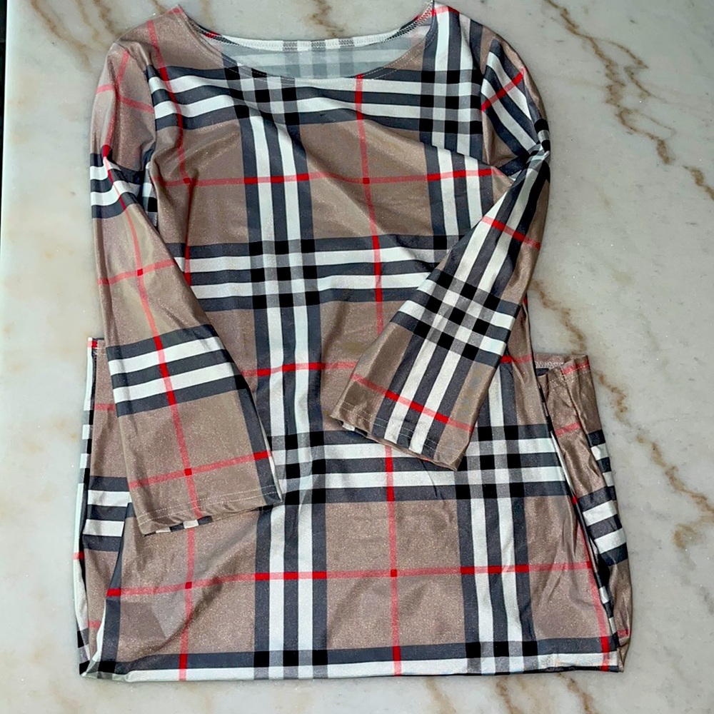 Plaid Bodycon Lightweight Long Sleeve Dress Size Large